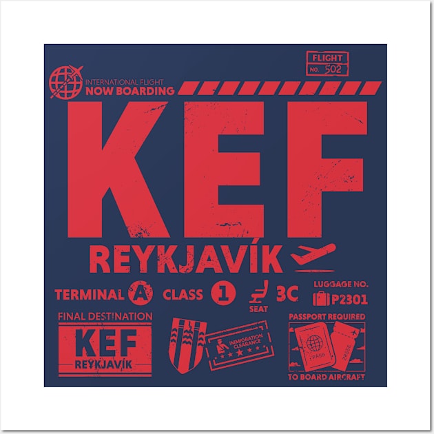 Vintage Reykjavik KEF Airport Code Travel Day Retro Travel Tag Iceland Wall Art by Now Boarding